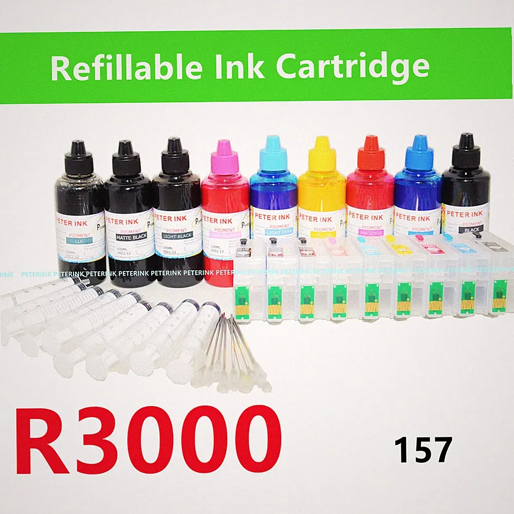 9 Empty Refillable Ink Cartridge kit for Stylus Photo R3000 Printer T157 157
