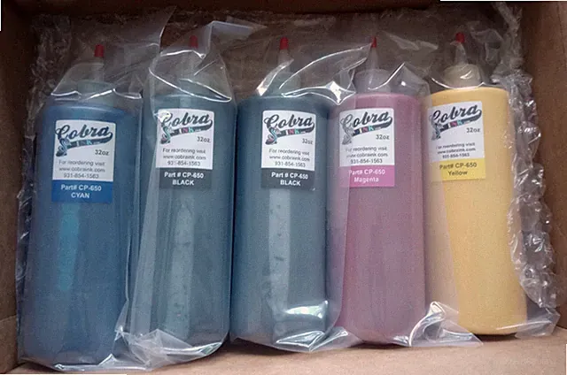 Cobra Ink Systems Ink for Continuous Ink Printer, 5 x 32 oz bottles, CMYK colors