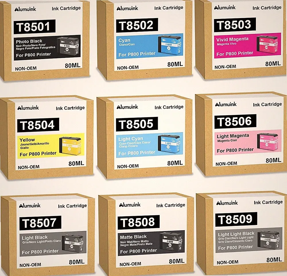 T850 9 Pack Ink Cartridge for Epson SureColor P800 T8501 T8509 Printers 80ML