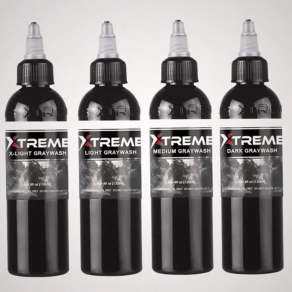 Xtreme Ink GRAYWASH 4-Pack Set Tattoo Shading Ink Light Dark Pigment Made in USA